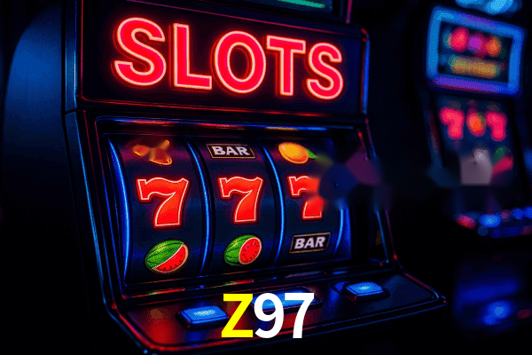 Escena dinámica inspirada en casino con iluminación Z97, cartas, fichas e íconos de juegos digitales en un espacio moderno de juegos.