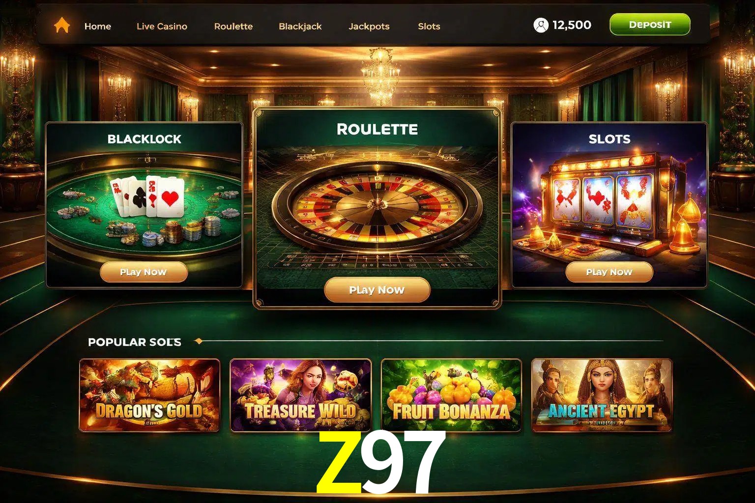 Vista de la plataforma Z97 Casino mostrando categorías organizadas de juegos en línea